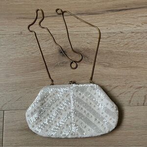 Carolyne Barton Night White Beaded Evening Purse *A11